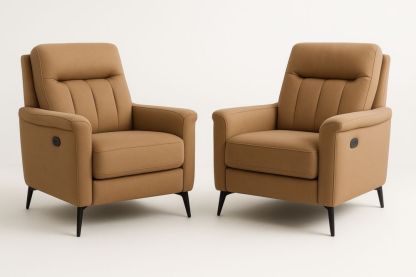 Deux fauteuils inclinables électriques en tissu marron