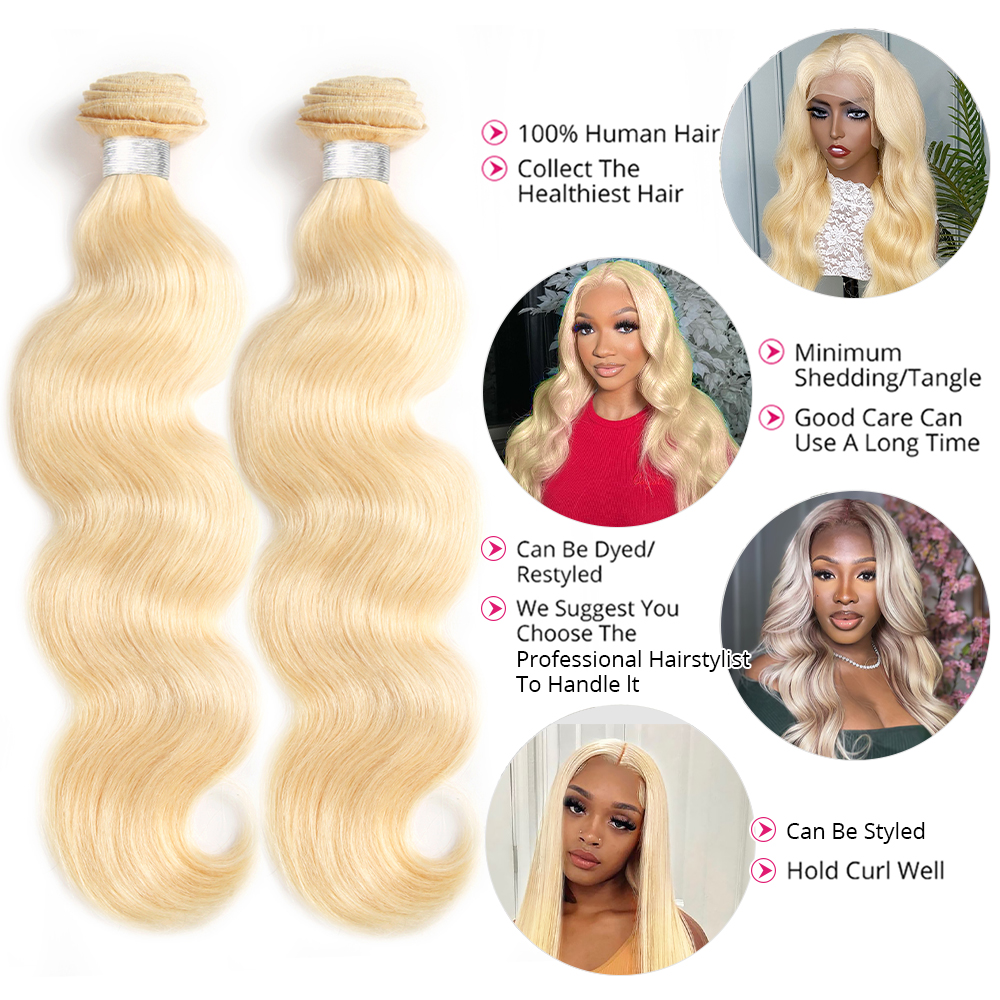 Lebeaute 613 Blonde Body Wave Virgin Human Hair 3 Bundles With 4x4 Lace Closure