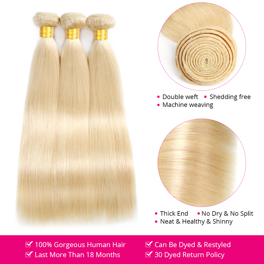 Lebeaute 613 Blonde Hair Brazilian Straight Human Hair Weave 1 3 4 Bundles
