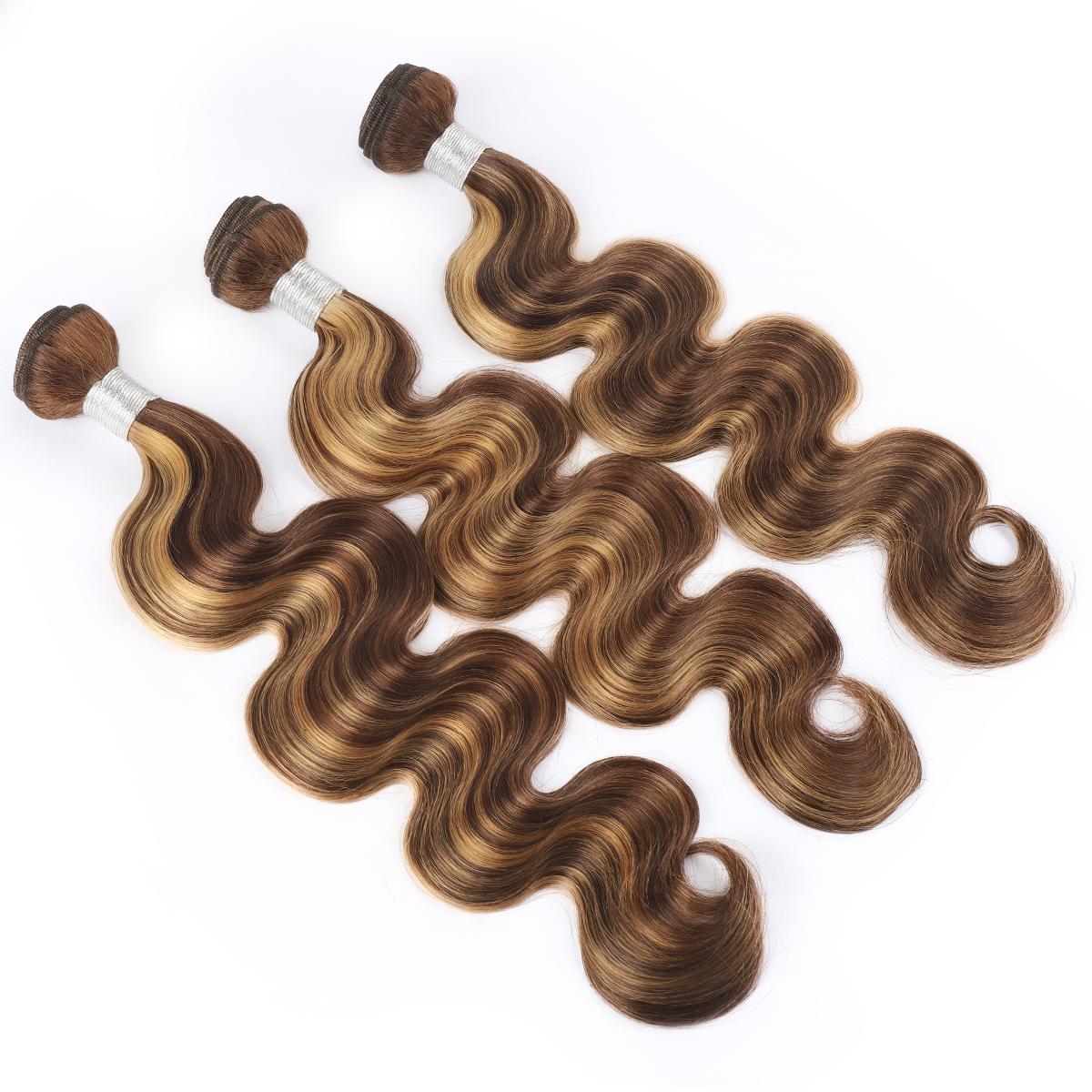 Lebeaute Body Wave Hair Bundles With Lace Closure P4/27 Highlight Color 3 Bundles With 5x5 Lace Closure
