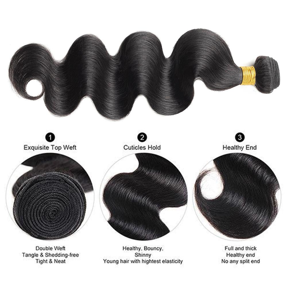 Lebeaute 12-30 Inch Brazilian Hair Body Wave 3 Bundles With 5x5 Lace Closure