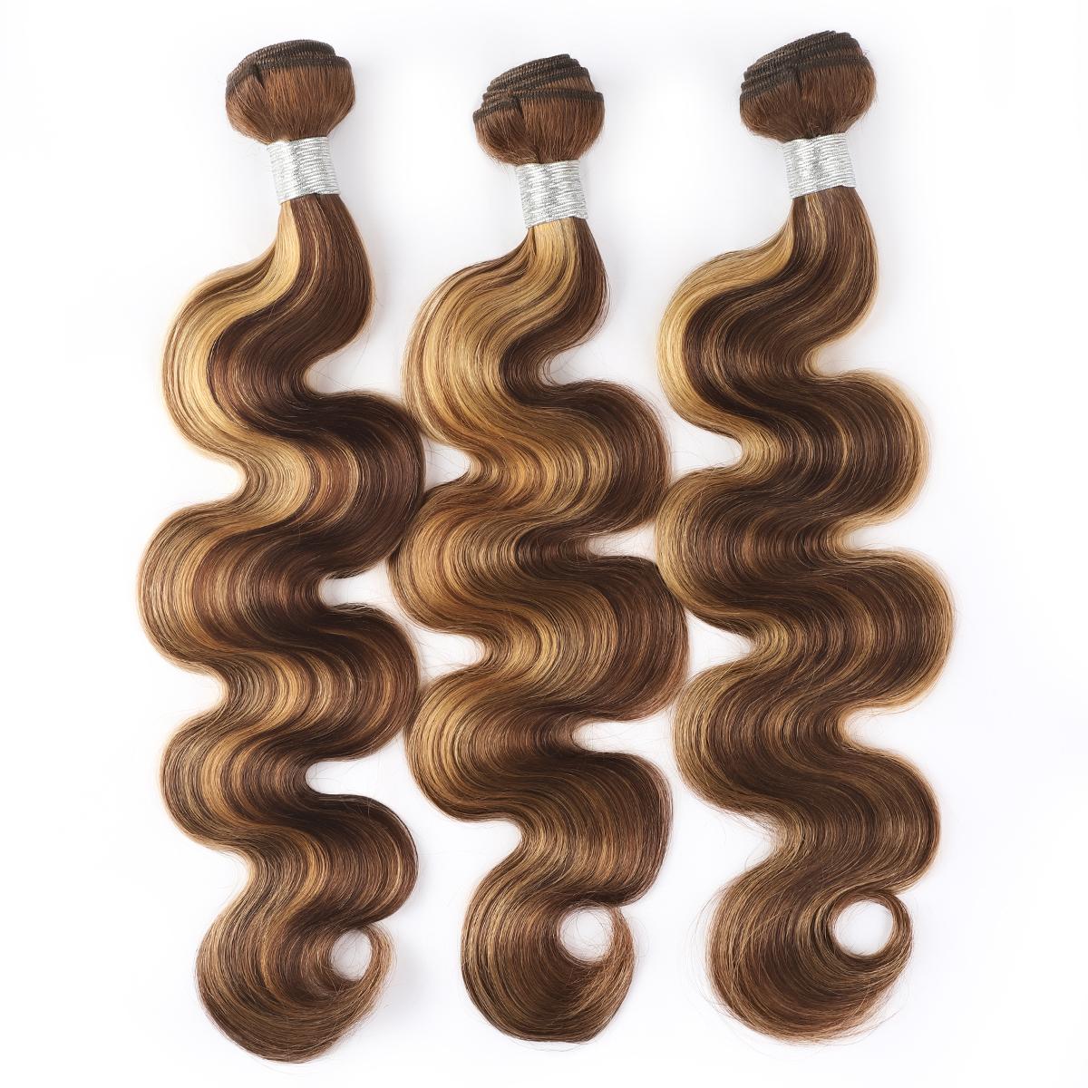 Lebeaute Body Wave Hair Bundles With Lace Closure P4/27 Highlight Color 3 Bundles With 5x5 Lace Closure