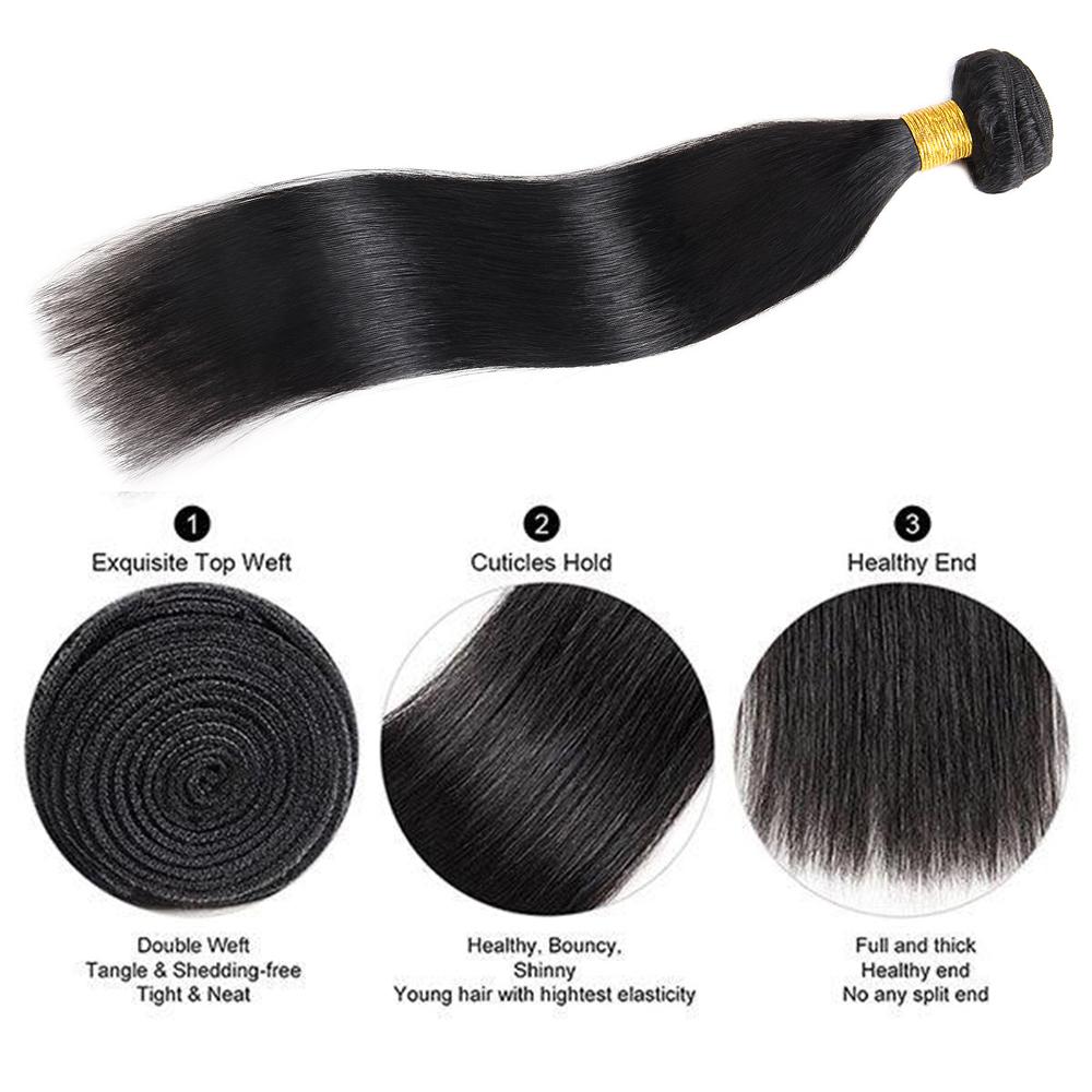 Lebeaute Silky Straight Hair 3 Bundles 100% Brazilian Virgin Human Hair Weave Extensions