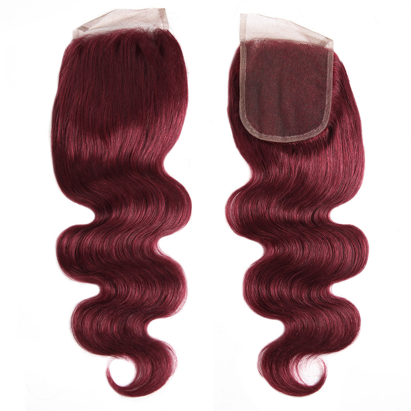 Lebeaute #99J Burgundy Body Wave Remy Human Hair 3 Bundles With 4x4 Lace Closure Deal