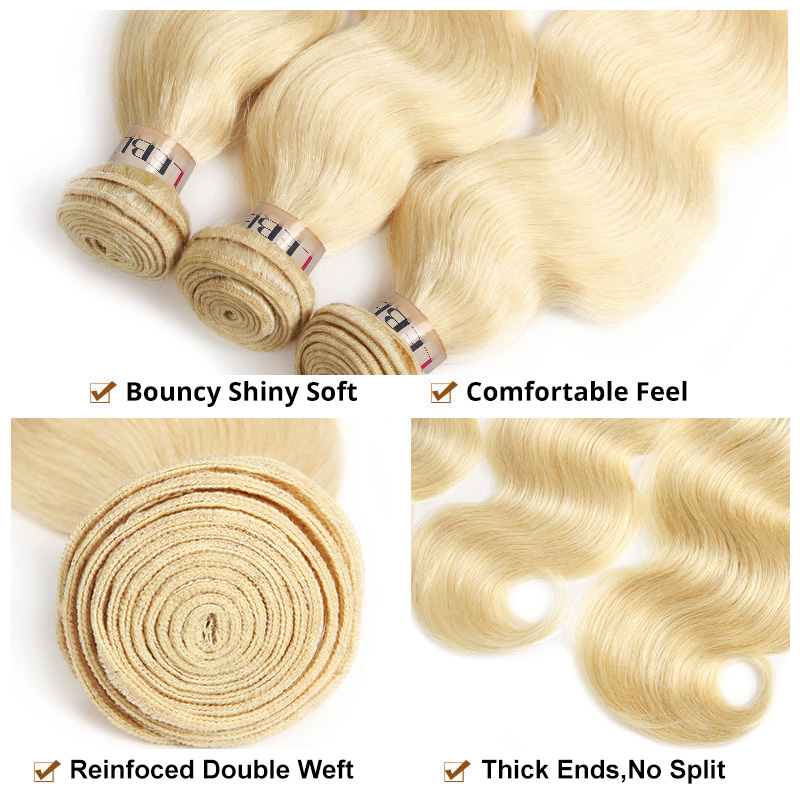 Lebeaute 3Pcs 613 Blonde Body Wave Virgin Human Hair Bundles 14-30Inch Unprocessed Hair Extensions
