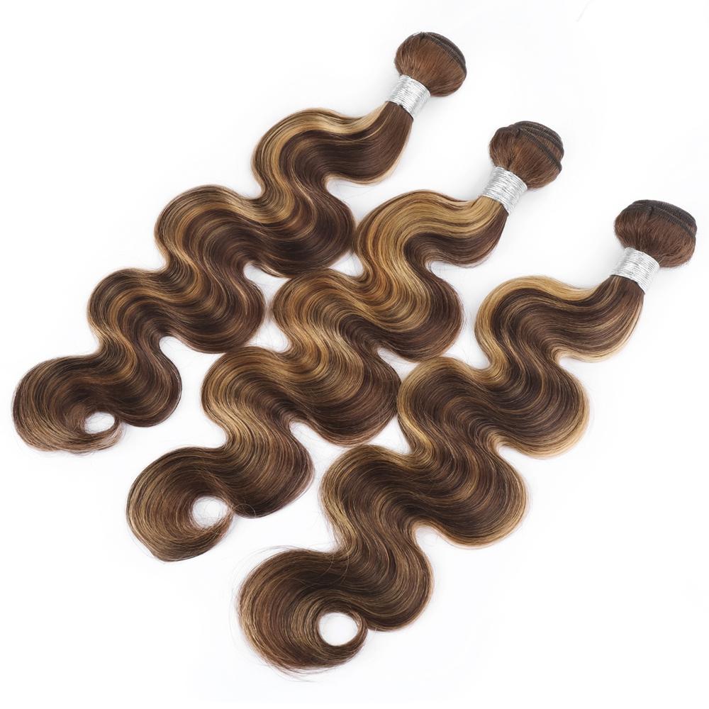 Lebeaute Body Wave Hair Bundles With Lace Closure P4/27 Highlight Color 3 Bundles With 5x5 Lace Closure