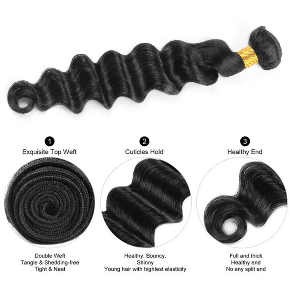 Lebeaute Loose Deep Wave 3 Bundle Deals Human Hair Extension For Sew In