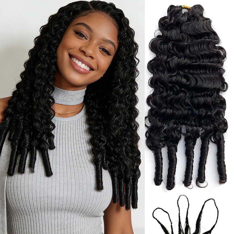 Burmese Curly Human Hair Crochet Extensions Miracle Knots Pre-Separated 60g/Pack Knotless Boho Braids