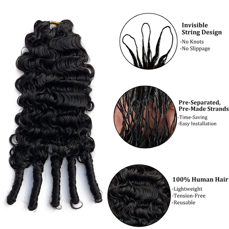 Burmese Curly Human Hair Crochet Extensions Miracle Knots Pre-Separated 60g/Pack – Knotless Boho Braids