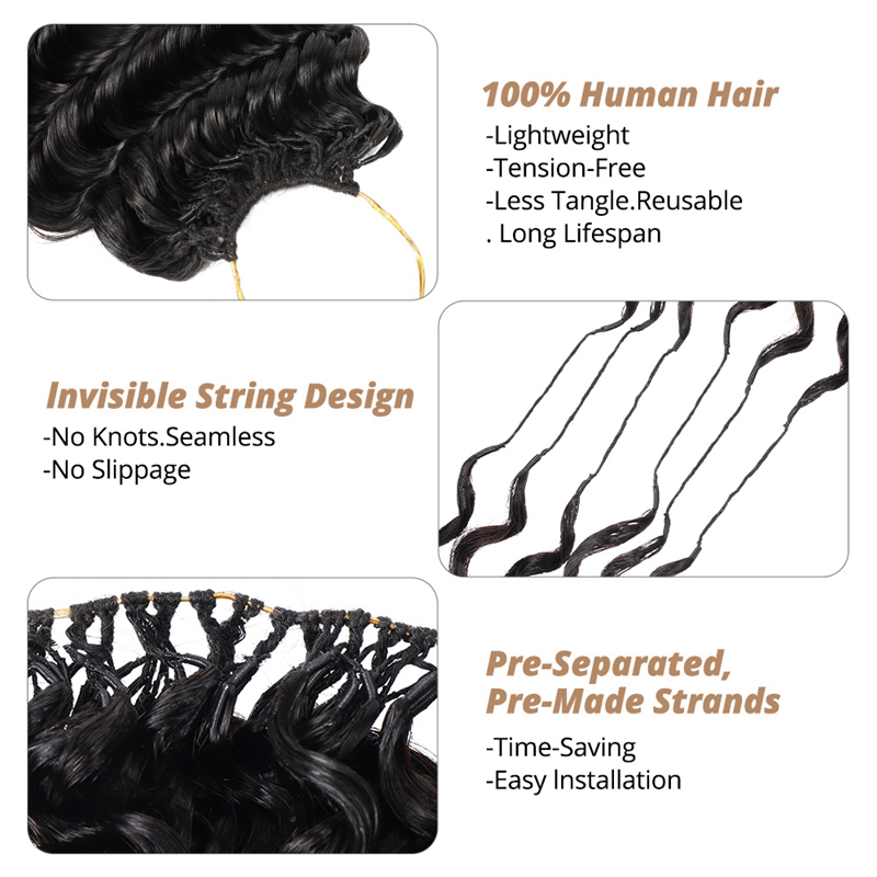 Deep Wave Feather Crochet Human Hair for Mircale Knots Human Hair Bundles Pre-Separeted 50g/ Bundle- Knotless Boho Braids Extensions