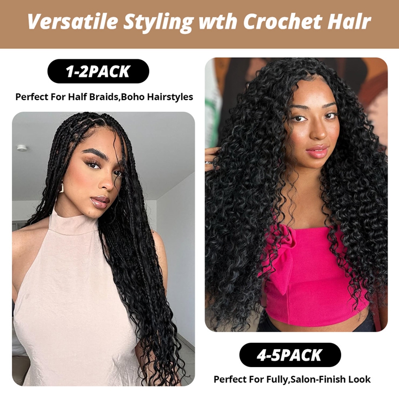 Deep Wave Feather Crochet Human Hair for Mircale Knots Human Hair Bundles Pre-Separeted 50g/ Bundle- Knotless Boho Braids Extensions