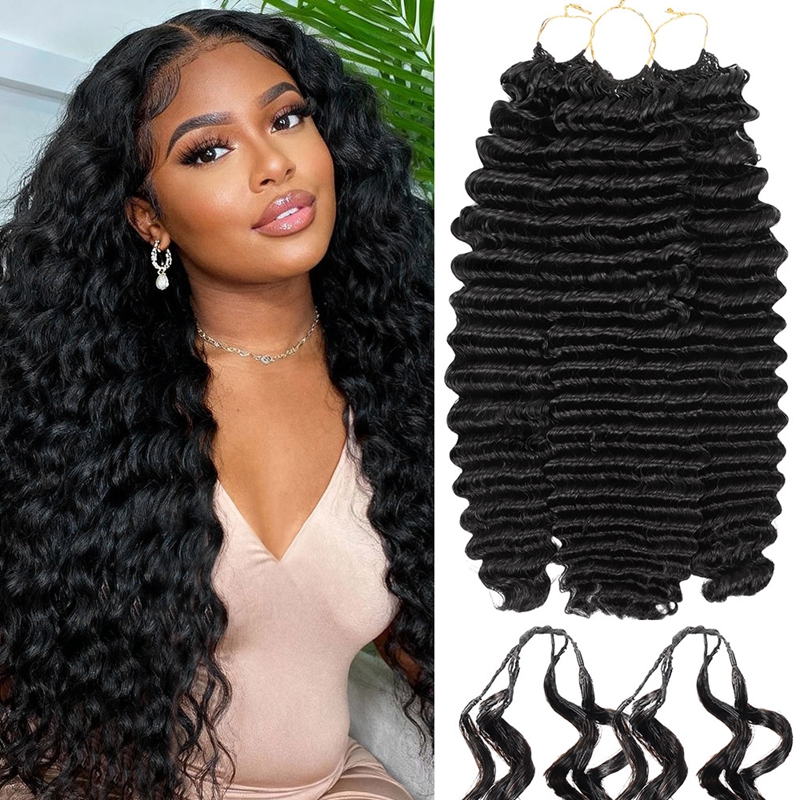 Deep Wave Feather Crochet Human Hair for Mircale Knots Human Hair Bundles Pre-Separeted 50g/ Bundle- Knotless Boho Braids Extensions
