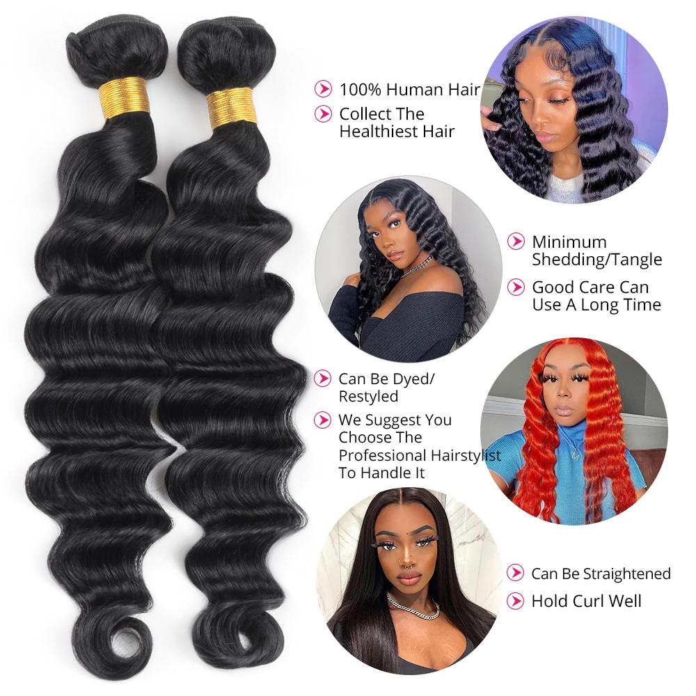 Lebeaute Loose Deep Wave 3 Bundle Deals Human Hair Extension For Sew In