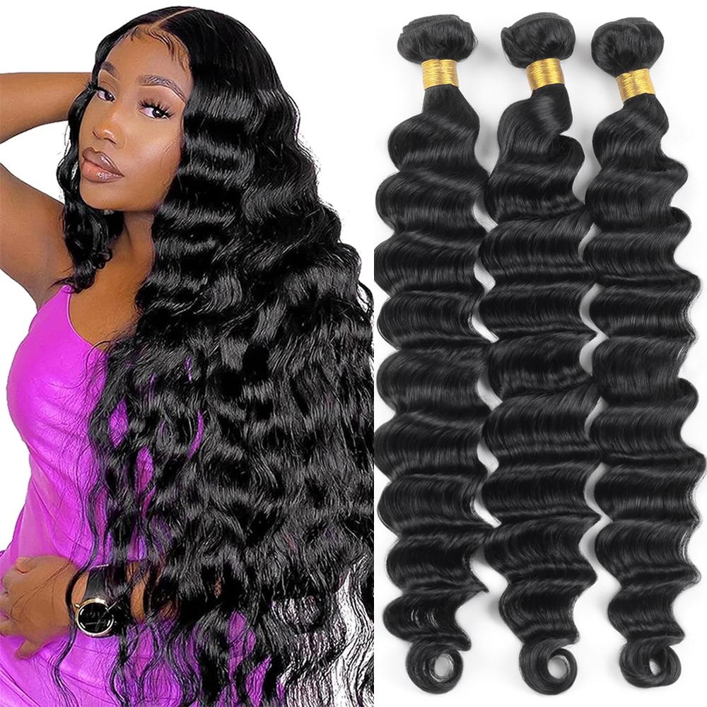 Lebeaute Loose Deep Wave 3 Bundle Deals Human Hair Extension For Sew In