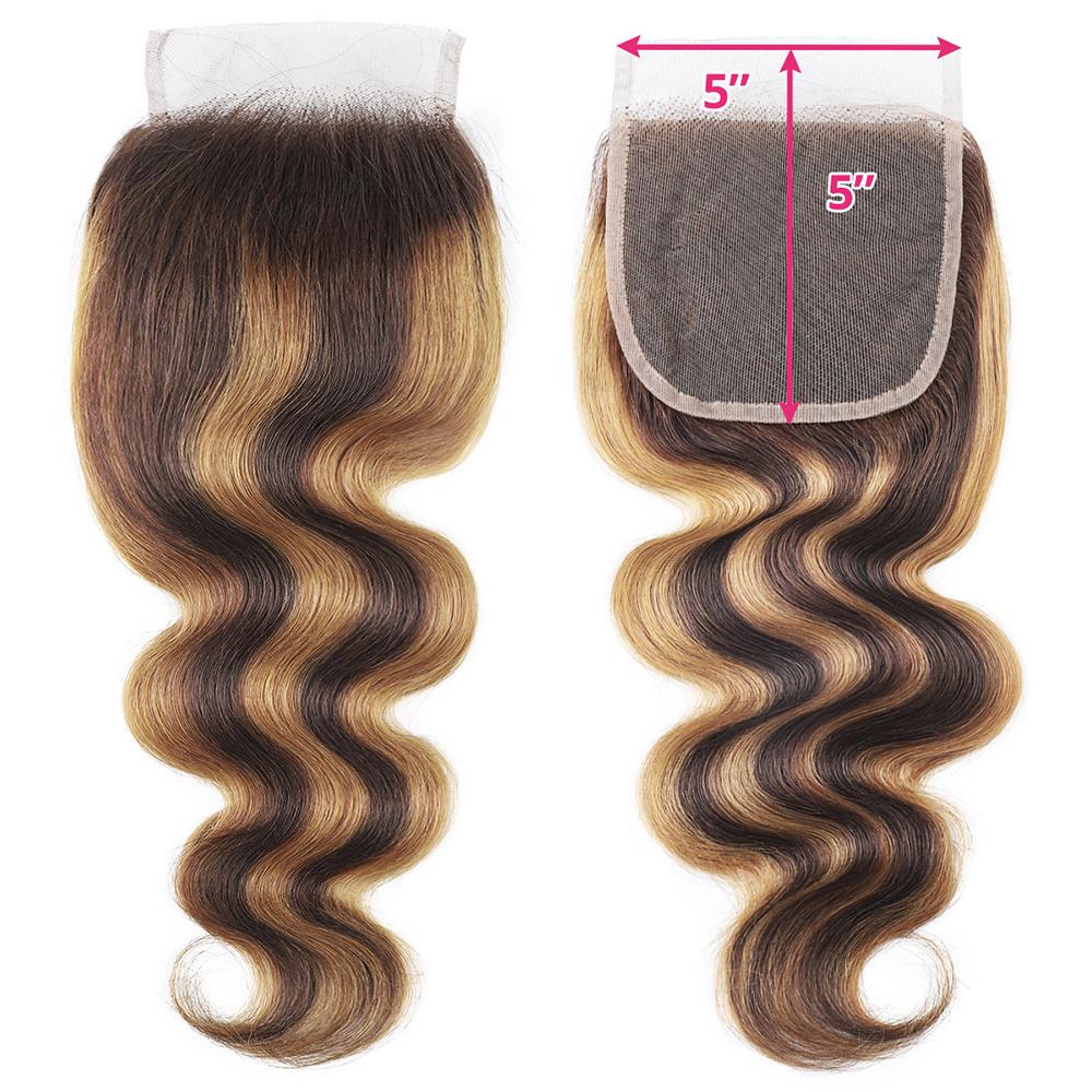 Lebeaute Body Wave Hair Bundles With Lace Closure P4/27 Highlight Color 3 Bundles With 5x5 Lace Closure
