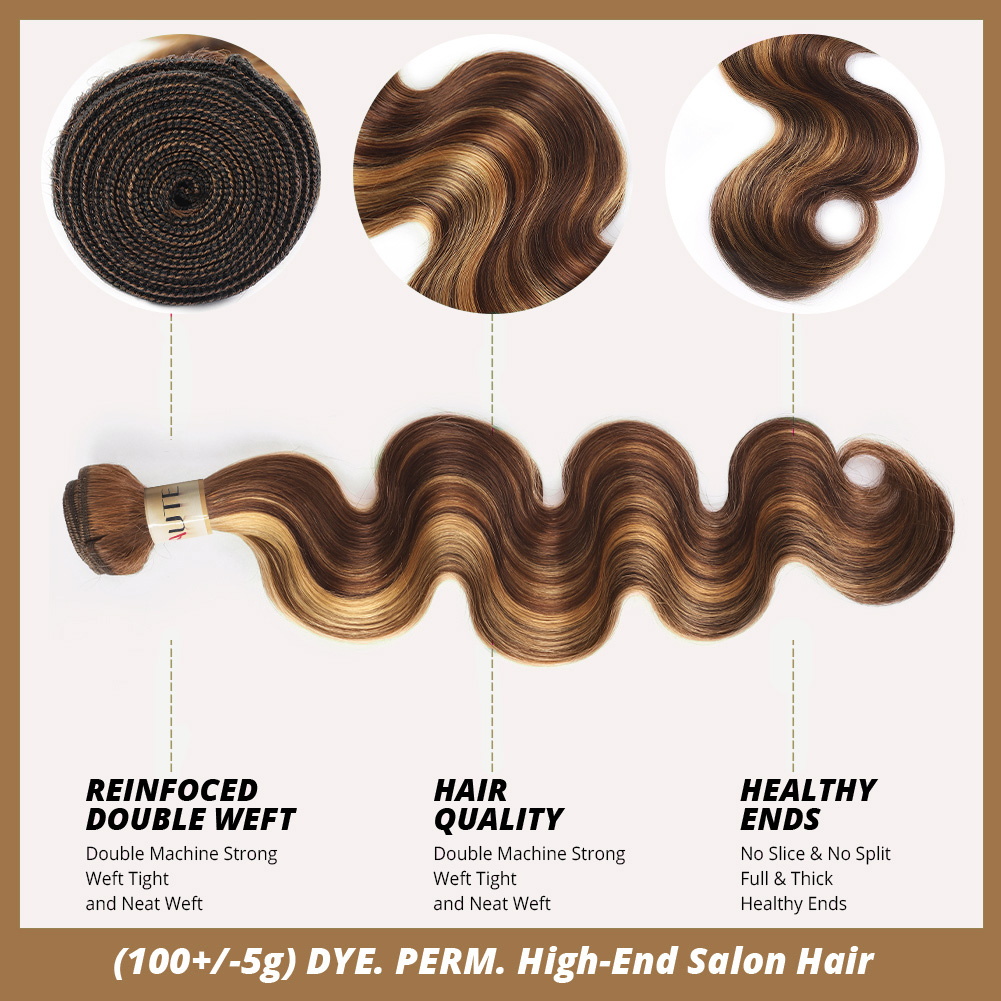Lebeaute P4/27 Highlight Body Wave Hair Bundles 100% Unprocessed Colored Human Hair Weave