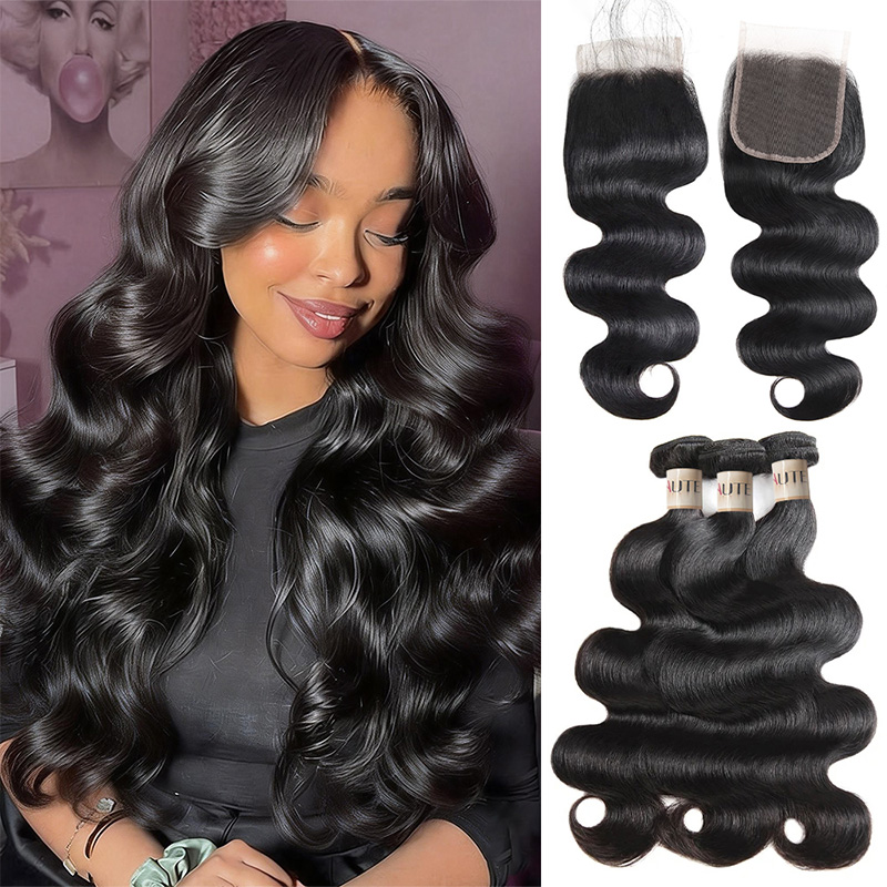Lebeaute 12-30 Inch Brazilian Hair Body Wave 3 Bundles With 5x5 Lace Closure
