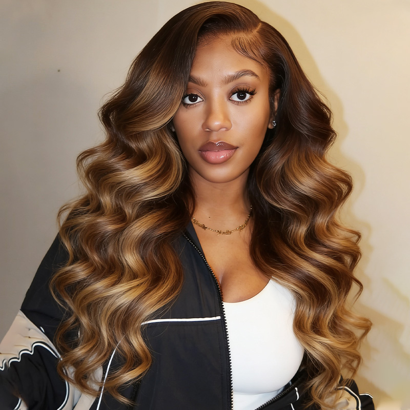 Lebeaute Highlight Bundles with 2x6 HD Closure 30 Inch Body Wave Human Hair P4/27 Color