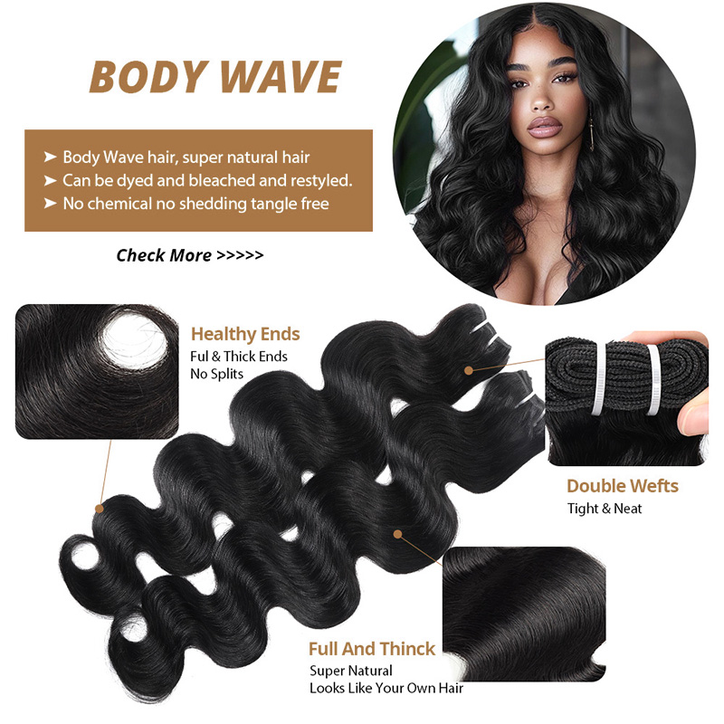 Lebeaute Body Wave Human Hair 1 3 4 Bundles 100% Unprocessed 12A Premium Quality Raw Virgin Hair