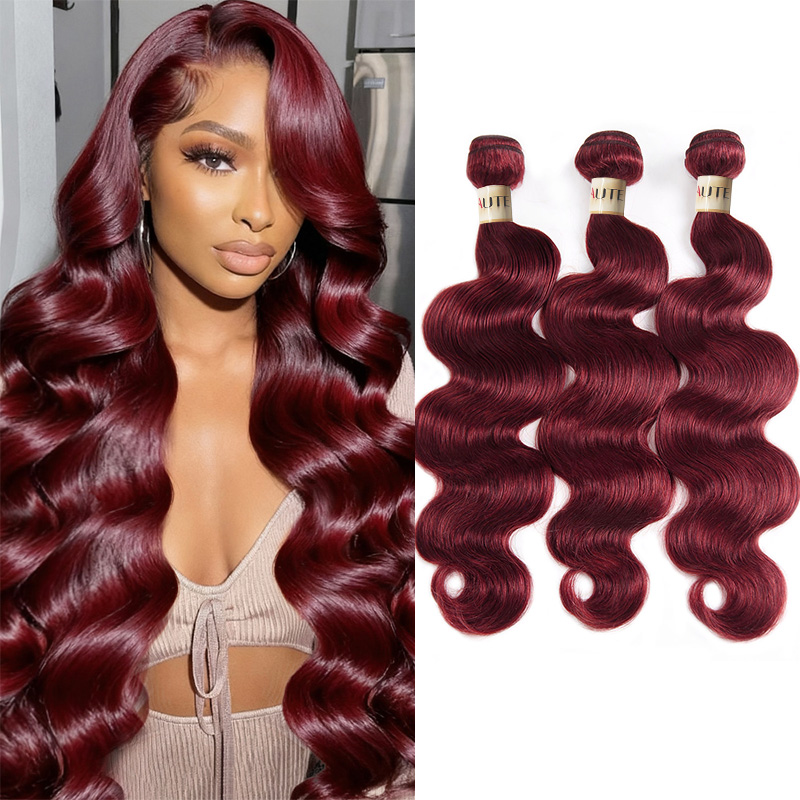 Lebeaute 99J Burgundy Body Wave Human Hair 3 4 Bundles Unprocessed Wine Red Colored Human Hair Extensions