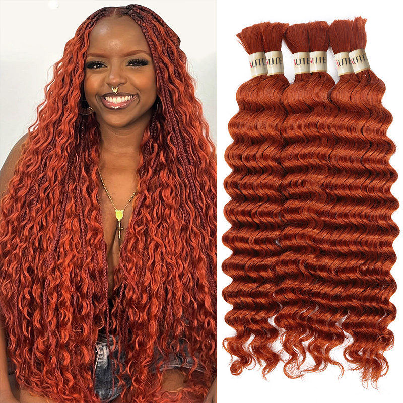 Lebeaute #350 Ginger Color Deep Wave Bulk Human Hair for Braiding No Weft Hair Bundles 12-28 Inch for Sale