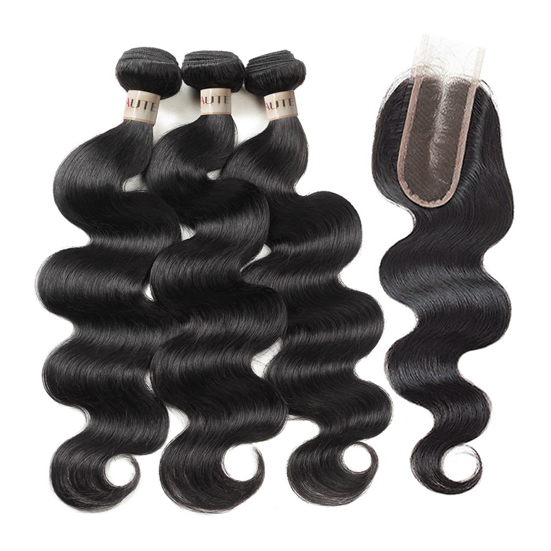 Lebeaute Body Wave Virgin Human Hair 3 Bundles With 2x6 Lace Closure Deep Parting
