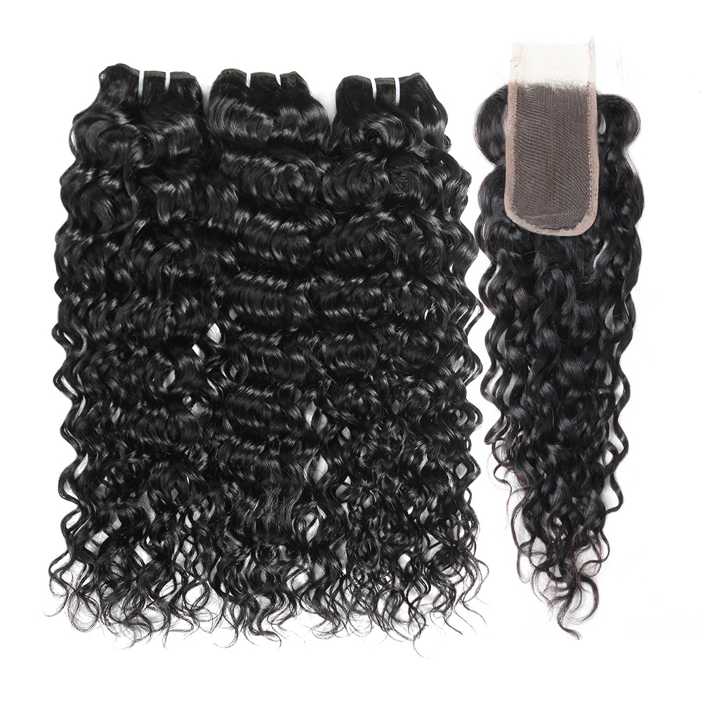 Lebeaute 3 Bundles With Deep Part 2x6 Lace Closure Water Wave Human Hair Bundles With Closure