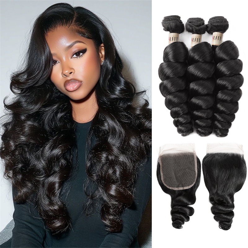 Lebeaute Loose Wave 3 Bundles With 5x5 HD Lace Closure 100% Virgin Human Hair