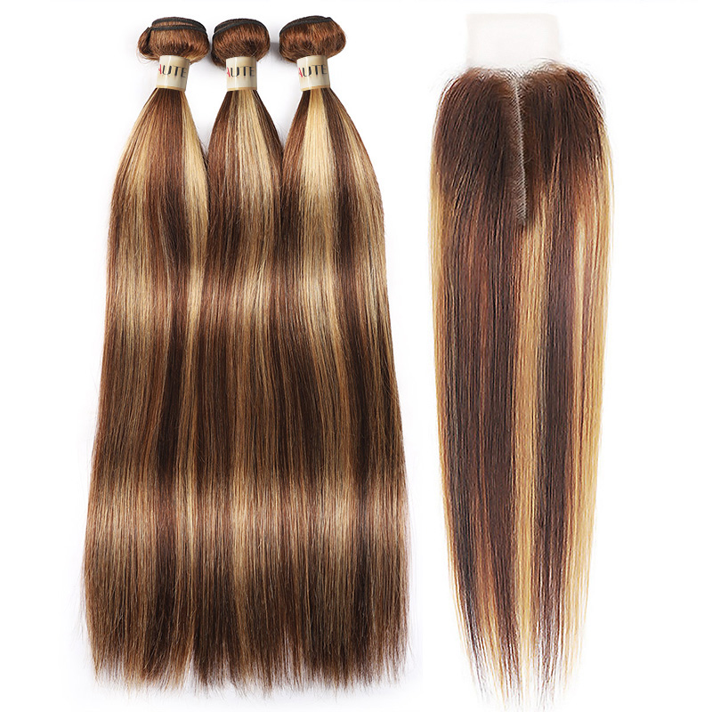 Lebeaute 3 Bundles With 2x6 Lace Closure P4/27 Highlight Body Wave Hair Bundle With Lace Closure