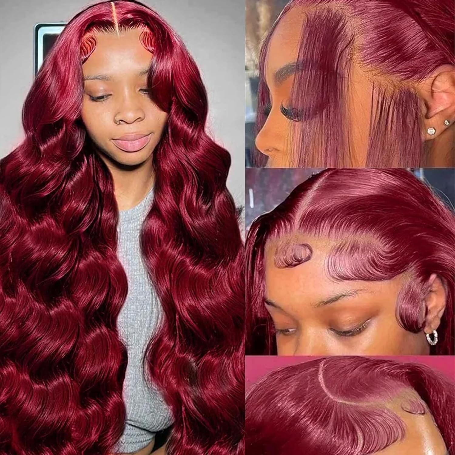 Lebeaute 32 Inch 200 Density 99J Burgundy Body Wave Wig Pre Plucked 13x4 13x6 HD Transparent Lace Front Wig