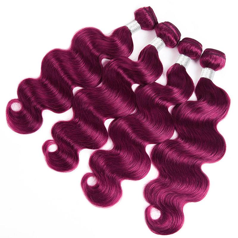 Lebeaute 99J Burgundy Body Wave Human Hair 3 4 Bundles Unprocessed Wine Red Colored Human Hair Extensions