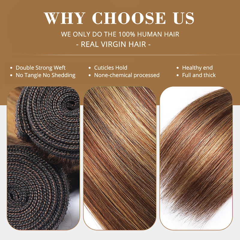 Lebeaute Highlight #4/27 Straight 3 Bundles 100% Virgin Human Hair Extension