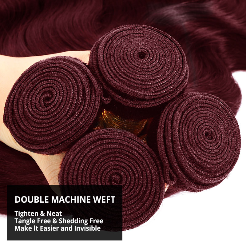 Lebeaute 99J Burgundy Body Wave Human Hair 3 4 Bundles Unprocessed Wine Red Colored Human Hair Extensions