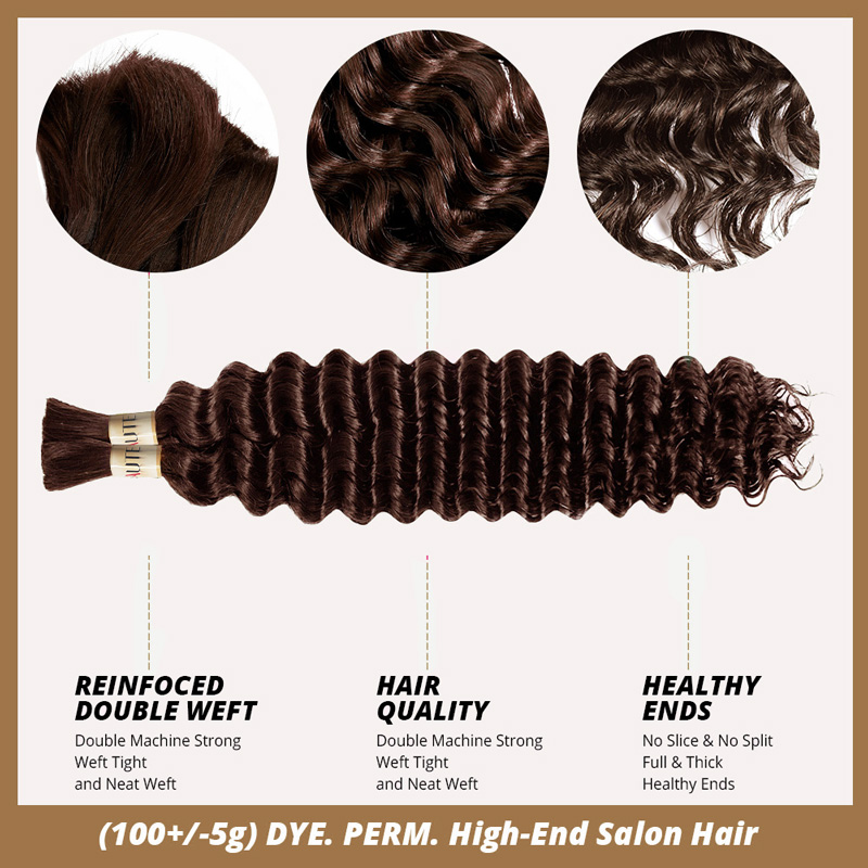Lebeaute #4 Brown Color Deep Wave Bulk Human Hair For Braiding 100% Unprocessed No Weft Hair Bundles