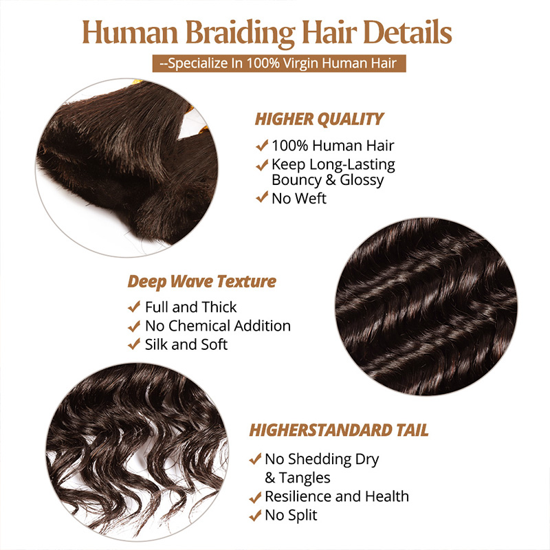 Lebeaute #4 Brown Color Deep Wave Bulk Human Hair For Braiding 100% Unprocessed No Weft Hair Bundles