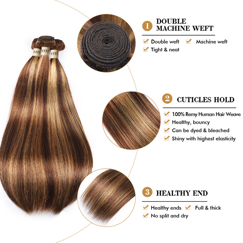 Lebeaute Highlight #4/27 Straight 3 Bundles 100% Virgin Human Hair Extension