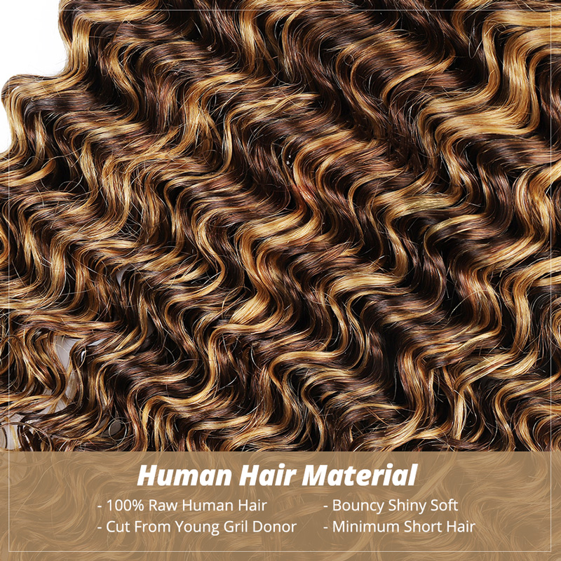 Lebeaute P4/27 Highlight Deep Wave Bulk Hair Braiding Hair 100% Human Hair for Micro Braiding No Weft