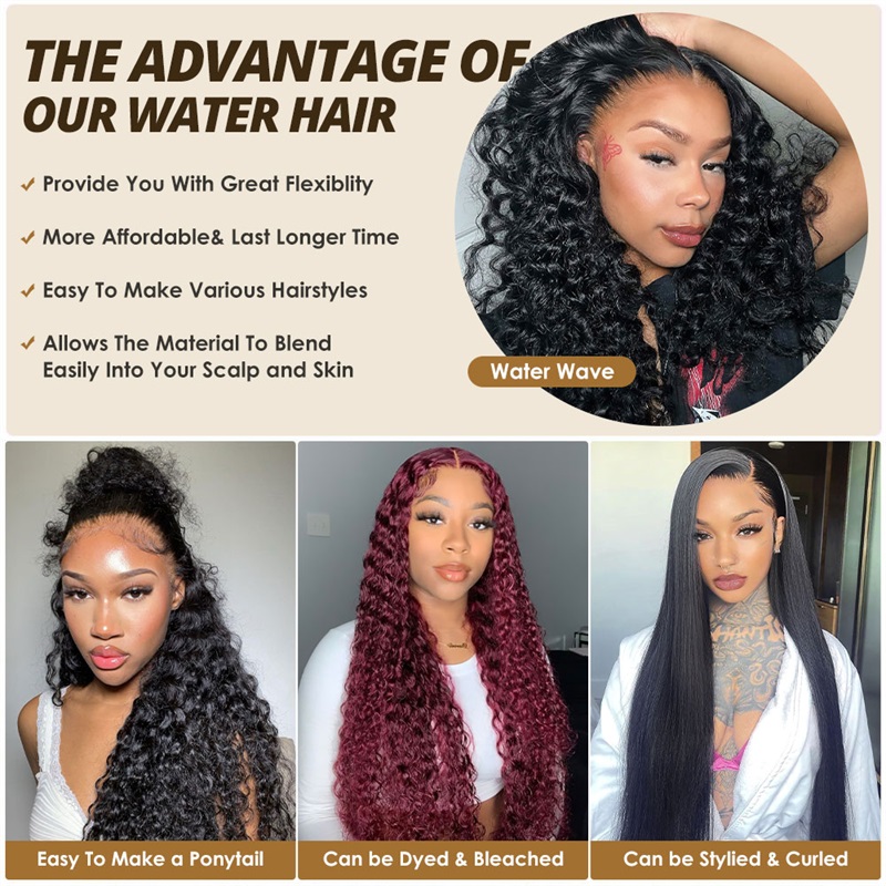 Lebeaute Water Wave 3 Bundles With 4x4 HD Lace Closure Brazilian Human Hair Weave