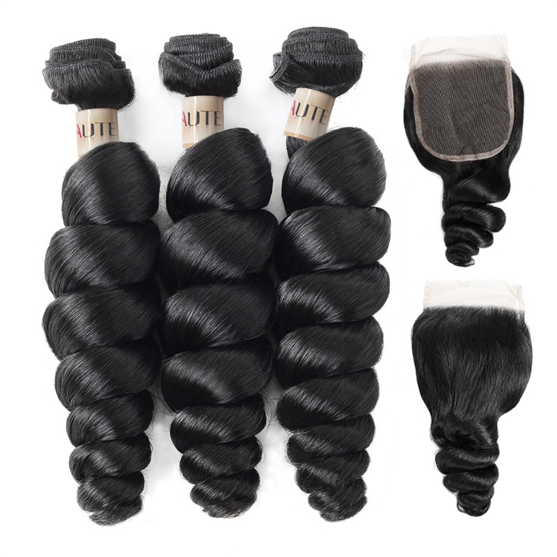 Lebeaute Loose Wave 3 Bundles With 5x5 HD Lace Closure 100% Virgin Human Hair