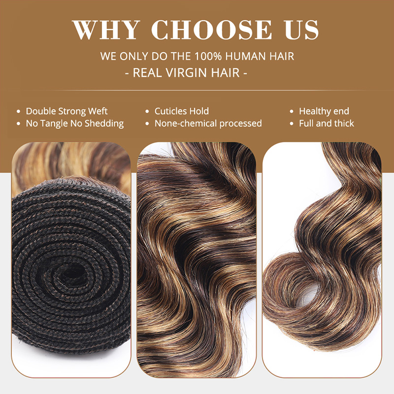 Lebeaute Highlight P4/27 Loose Deep Wave 3 Bundles With 4x4 Lace Closure 100% Real Human Hair