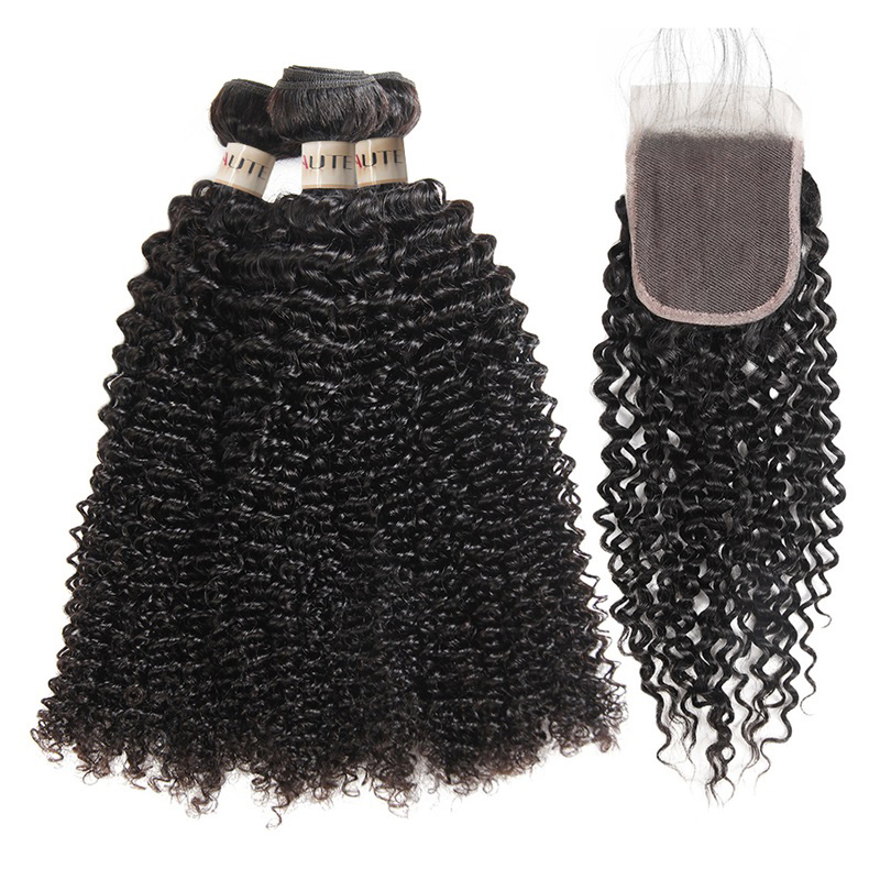 Lebeaute Curly Human Hair Bundles with 5x5 Skinlike Real HD Lace Closure