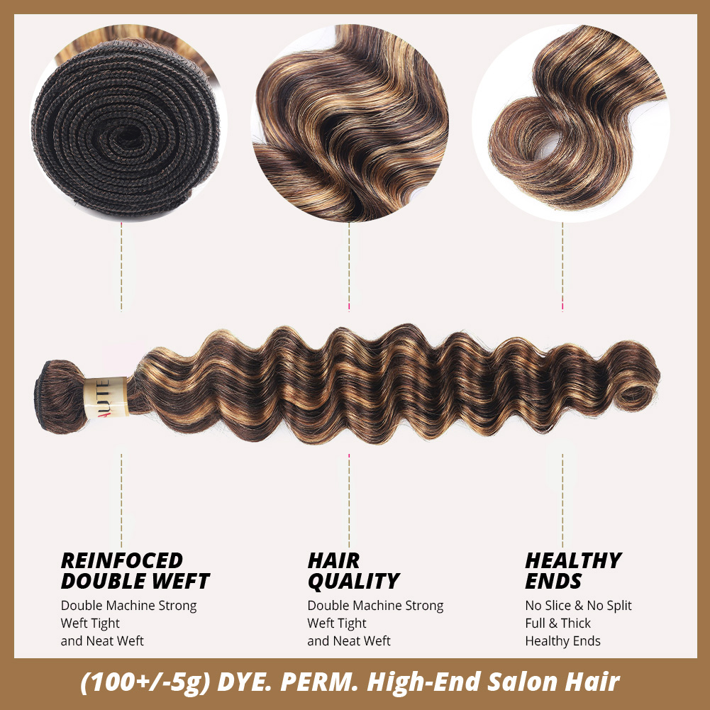 Lebeaute Highlight P4/27 Loose Deep Wave 3 Bundles With 4x4 Lace Closure 100% Real Human Hair