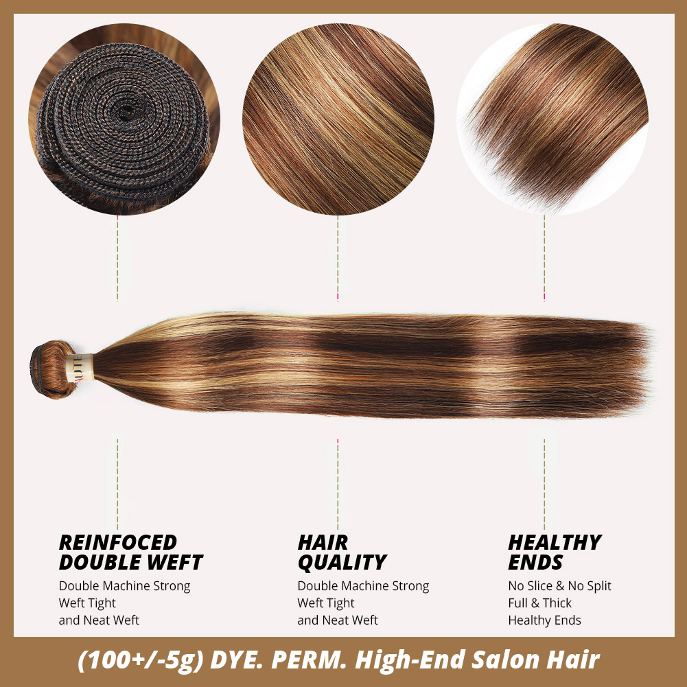 Lebeaute Highlight #4/27 Straight 3 Bundles 100% Virgin Human Hair Extension