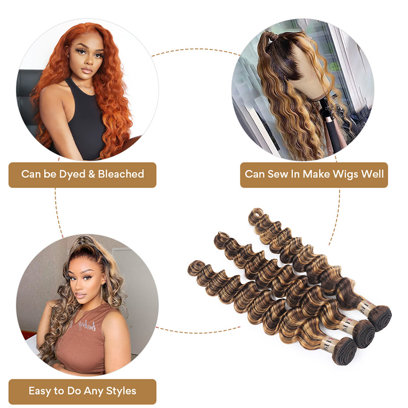 Lebeaute P4/27 Highlight Loose Deep Wave 3 Bundles 100% Human Hair Extensions