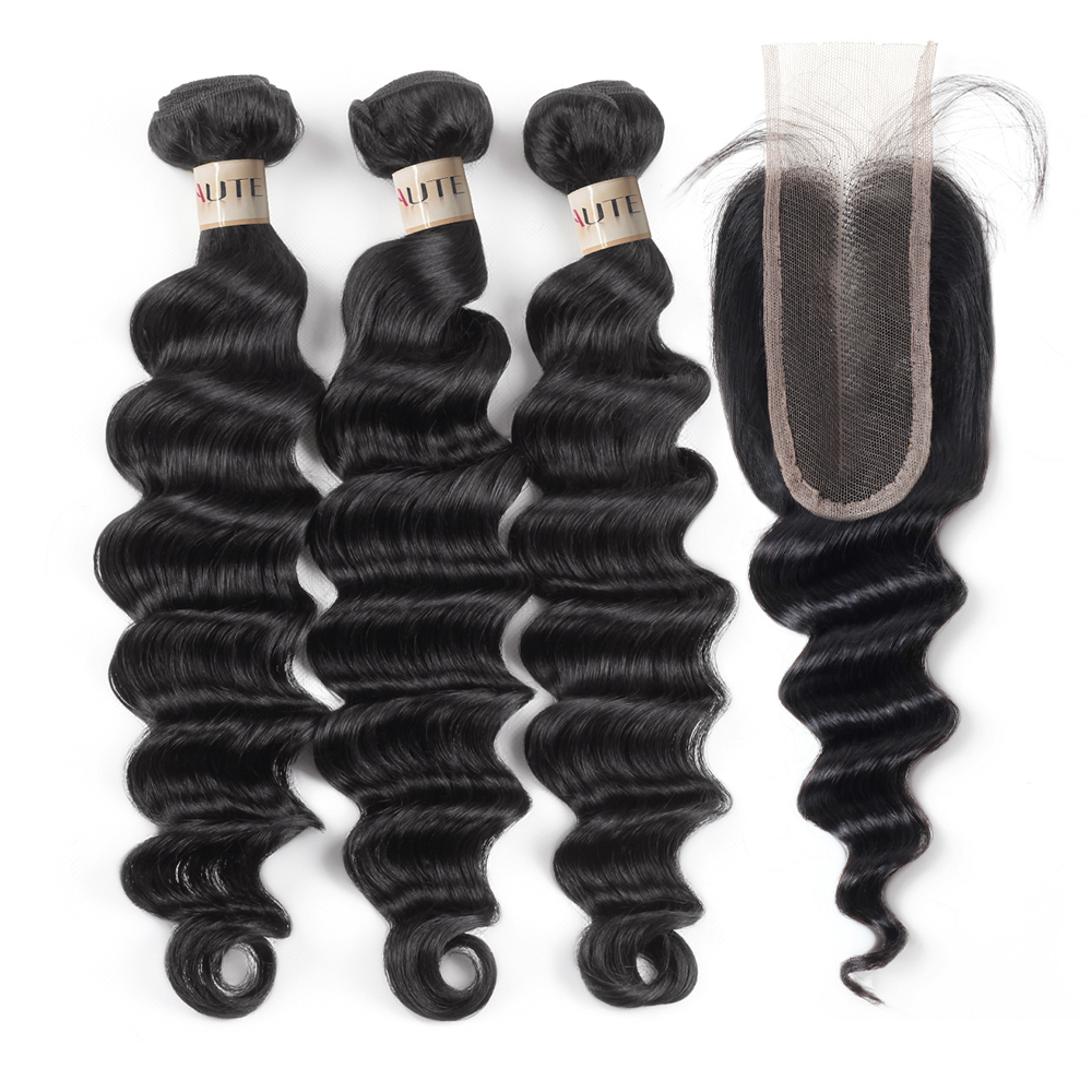 Lebeaute Bundles With Closure Loose Deep Wave Hair 3 Bundles With 2x6 Lace Closure