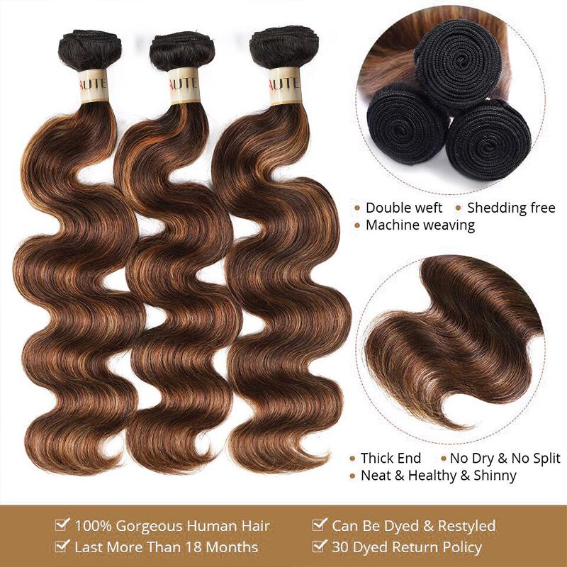 Lebeaute 3 Bundles with Closure FB30 Color Body Wave Human Hair Bundles with 4x4 Lace Closure
