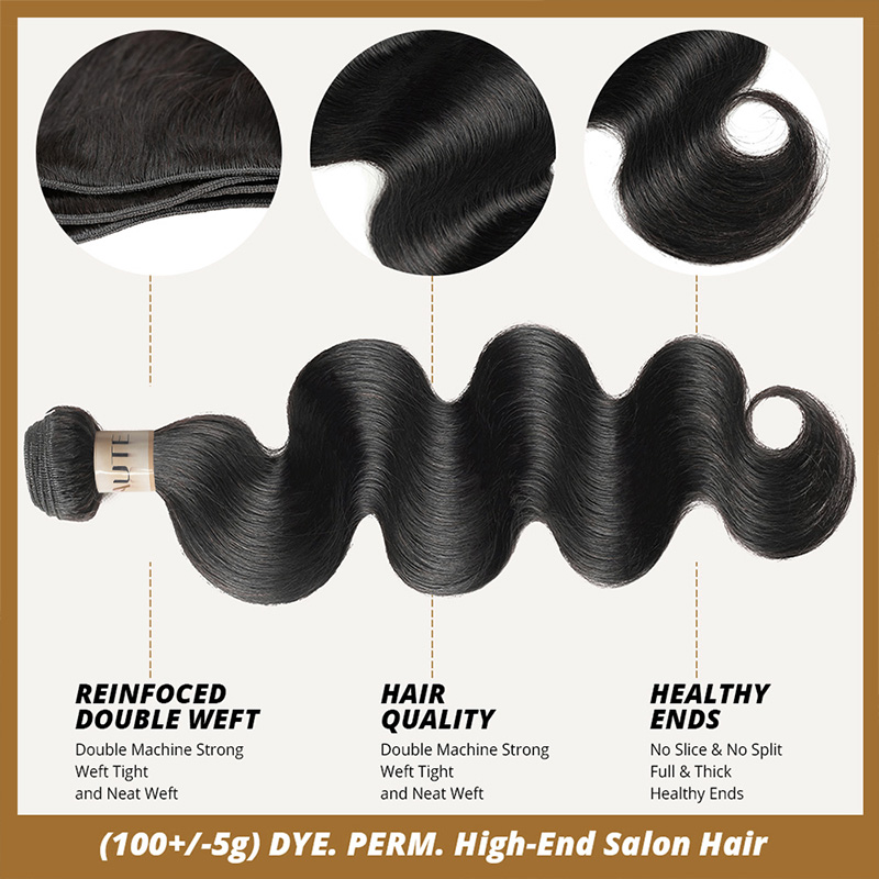 Lebeaute Brazilian Body Wave Human Hair 3 Bundles No Shed No Tangle 100% Virgin Hair