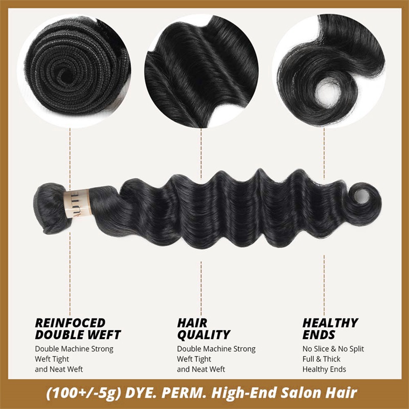 Lebeaute Loose Deep Wave 3 Bundle Deals Human Hair Extension For Sew In