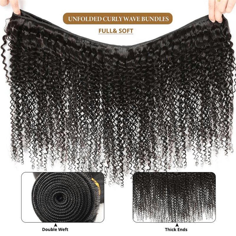 Lebeaute Kinky Curly Human Hair 3 Bundles 100% Unprocessed Real Human Hair Weave Weft