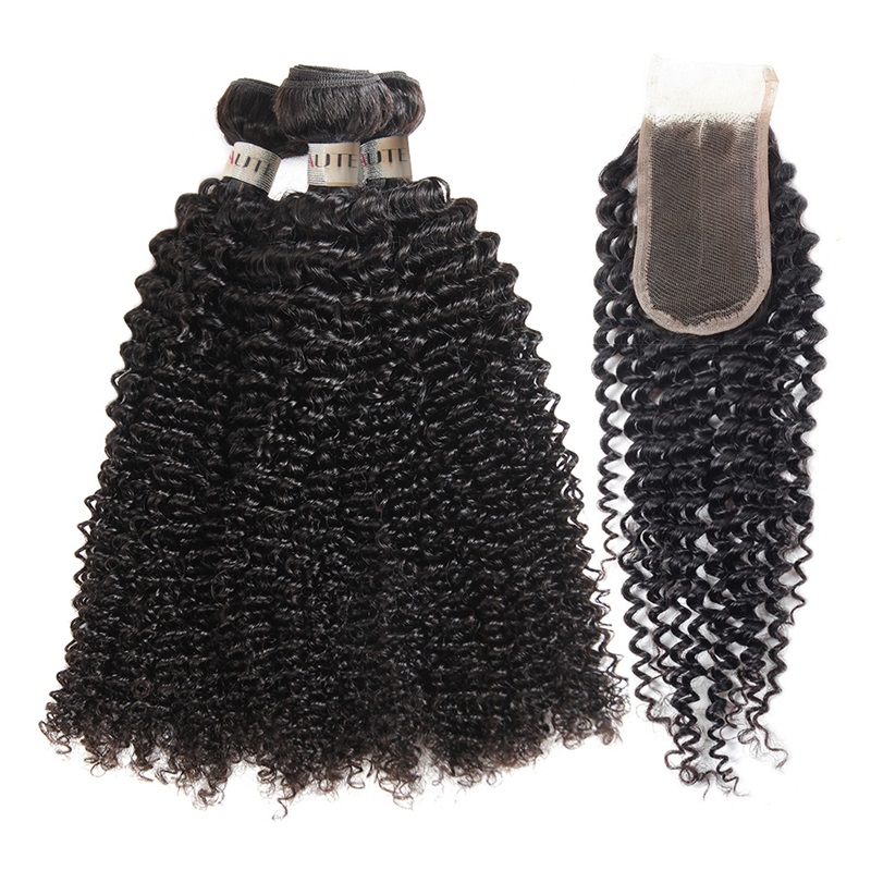 Lebeaute Bundles With 2x6 HD Lace Closure Kinky Curly Human Hair Extensions